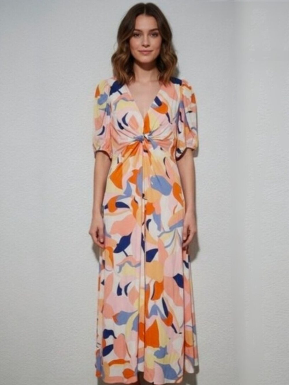White Closet multicolored floral print midi dress, size Large